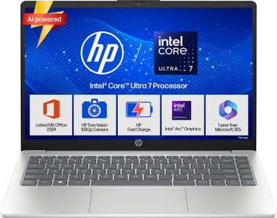 HP 14 AI PC Intel Core Ultra 7 155H - (16 GB/512 GB SSD/Windows 11 Home) 14-ep1151TU/14-gr1036TU/14-ep1151TU Thin and Light Laptop(14 Inch, Natural Silver, 1.4 kg kg, With MS Office)