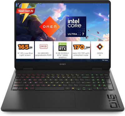 HP OMEN 16 Intel Core Ultra 7 255 H - (24 GB/1 TB SSD/Windows 11 Home/8 GB Graphics/NVIDIA GeForce RTX 5050) 16-am0240TX Gaming Laptop(16 inch, Shadow Black, 2.43 kg, With MS Office)