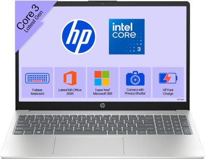 HP (Core i3 14th Gen) Intel Core 3 14th Gen 100U - (8 GB/512 GB SSD/Windows 11 Home) 15-fd1253TU/ 15-fd1225TU Thin and Light Laptop(15.6 Inch, Natural Silver, 1.65 Kg, With MS Office)