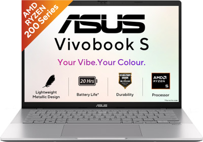Vivobook S14 (2026) with Metallic Design, Gaming Grade CPU AMD Ryzen 5 220 - (16 GB/512 GB SSD/Windows 11 Home) M3407HA-LY136WS Thin and Light Laptop(14 inch, Cool Silver, 1.4 kg, With MS Office)