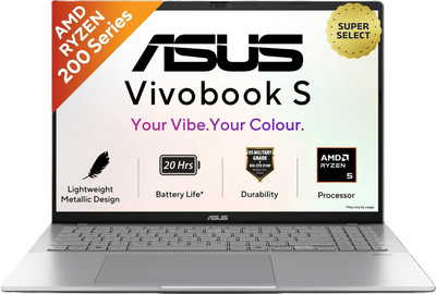 ASUS Vivobook S16 (2026) with Metallic Design, Gaming Grade CPU AMD Ryzen 5 220 - (16 GB/512 GB SSD/Windows 11 Home) M3607HA-RP219WS Thin and Light Laptop(16 inch, Cool Silver, 1.7 kg, With MS Office)
