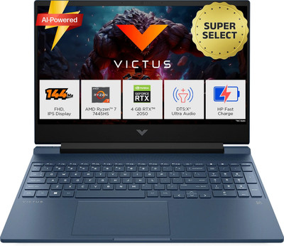 HP Victus AMD Ryzen 7 Hexa Core 7445HS - (16 GB/512 GB SSD/Windows 11 Home/4 GB Graphics/NVIDIA GeForce RTX 2050) 15-fb3122AX Gaming Laptop(15.6 Inch, Performance Blue, Chrome Logo, 2.29 Kg, With MS Office)