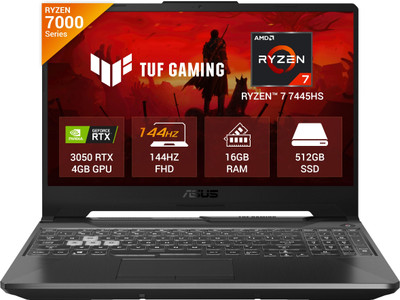 ASUS TUF Gaming A15 (2025) AMD Ryzen 7 Hexa Core 7445HS - (16 GB/512 GB SSD/Windows 11 Home/4 GB Graphics/NVIDIA GeForce RTX 3050/144 Hz) FA506NCG-HN199W Gaming Laptop(15.6 Inch, Graphite Black, 2.3 Kg)