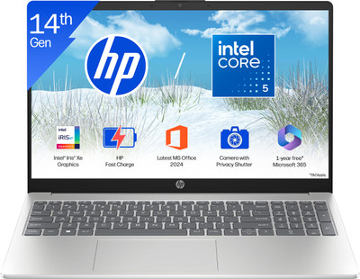 HP 15 (i5 14th Gen) Intel Core 5 120U - (24 GB/512 GB SSD/Windows 11 Home) 15-fd0262TU Thin and Light Laptop(15.6 inch, Natural Silver, 1.59 kg, With MS Office)