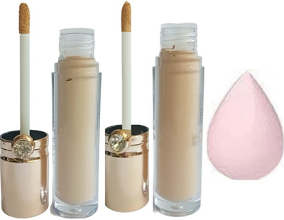 Facejewel Liquid Light Weight Full Coverage With Matte finish Concealer 1 Pc Makeup Puff Concealer(Shade-01-02, 8 g)