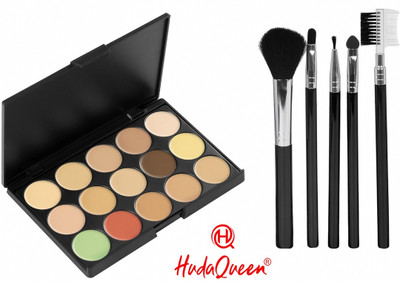 HUDA QUEEN Natural Finish Concealer Palette 15 Shades with 5pc Brushes Concealer(Multicolor, 30 ml)