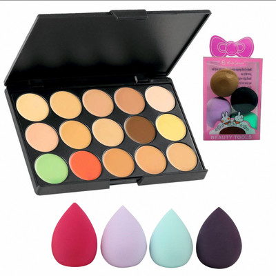 HUDA QUEEN Vegan-Friendly Concealer Palette Paired with Latex-Free Mini Puff(5 Items in the set)