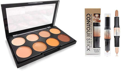 Lenon Beauty Highlighter and Contour 8 Shades Concealer Palette And 3D Contour Stick Concealer(Multi-color, 100 g)