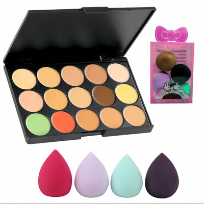 HUDA QUEEN Long-Wear Concealer Palette and Durable Puff Sponge(5 Items in the set)