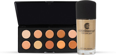 COLORESSENCE Base Contour Highlight Palette & Liquid Foundation Combo Satin Finish Concealer(HDM-II, 20 g)