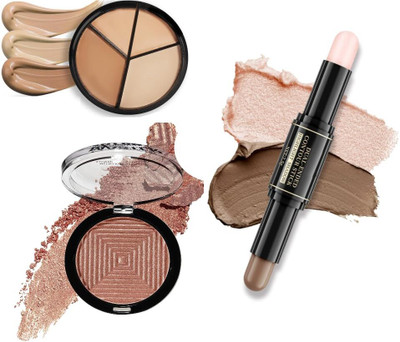 MAYBELUCKY lline 3in1 Makeup Kit Contour Palette,ShimmerBronzer,2in1 Highlighter Stick Face(3 Items in the set)