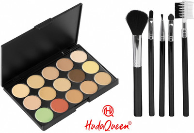 HUDA QUEEN Concealer and Contour Palette 15 Shades with 5pc Professional Brush Kit Concealer(Multicolor, 30 ml)
