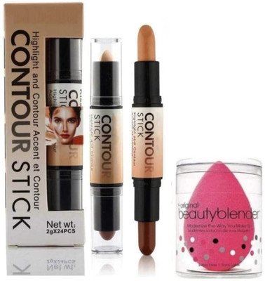 TRENDEE HUDA Professional 2 in 1 contour stick highlighter & sponge puff. Concealer(Multicolor, 30 g)