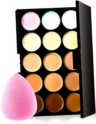 HUDA QUEEN 15 Shades Cream Concealer with Sponge Blender Concealer(Multicolor, 30 ml)