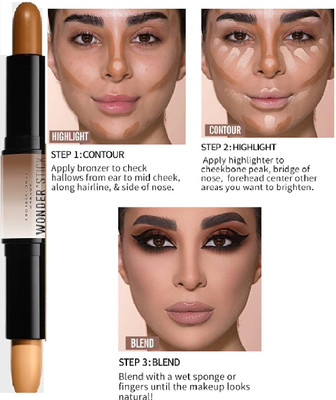 USBK 2in1 Double-End Contour Highlighter Stick Face  Concealer(MULTI-COLOR, 24 g)