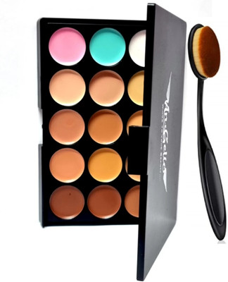 Glowsync 15 Shades concealer Contour With Makeup Oval brush Concealer (Multicolor, 18 g)(5 Items in the set)