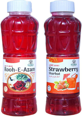 NATRAJ The Right Choice Strawberry & Rooh-E-Azam Sharbat Syrup (Pack of 2 x 750 ml Bottle)(2 x 750 ml)
