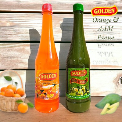 Golden Pulpy Natural, Juicy Orange Squash & AAm Panna(2 x 650 ml)