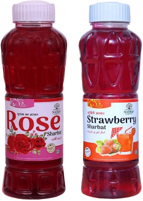 NATRAJ The Right Choice Rose Sharbat & Strawberry Sharbat Syrup (Pack of 2 x 750 ml Bottle)(2 x 375 ml)