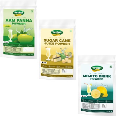 YESHVI NATURAL Aam Panna, Sugarcane, Mojito Drink Powder Combo Pack, Instant Drink Mix(3 x 33.33 g)