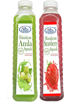 Badrika Pure Natural Himalayan Amla/Gooseberry And Strawberry Squash Combo(2 x 750 ml)