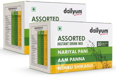 dailyum instant Drink Mix|Nimbu Shikanji, Aam Panna, Nariyal Pani|20 Sachets(2 x 130 g)