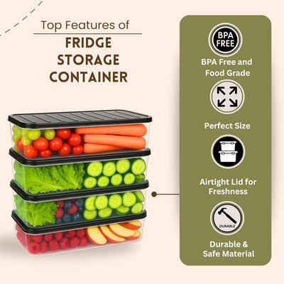 ROYAL MB Plastic Fridge Container  - 1200 ml(Pack of 4, Black)