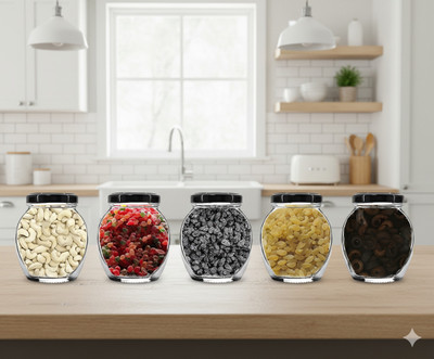 b7 Creations Glass Grocery Container  - 350 ml(Pack of 6, Black)