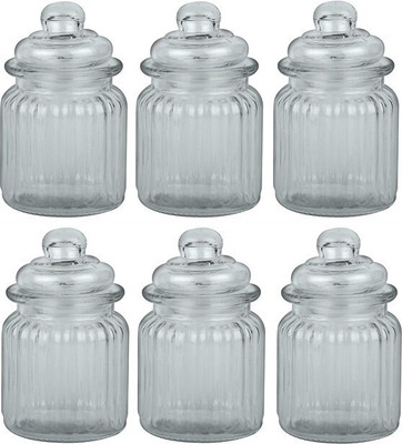 NAVPATH Glass Cookie Jar  - 350 ml(Pack of 6, Clear)