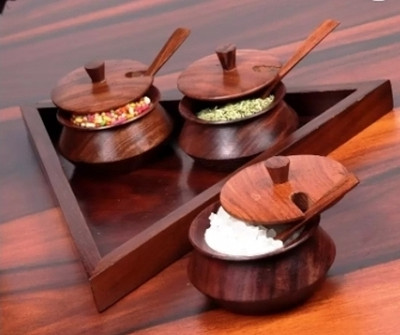 Hithika creation Spice Set Wooden(3 Piece)