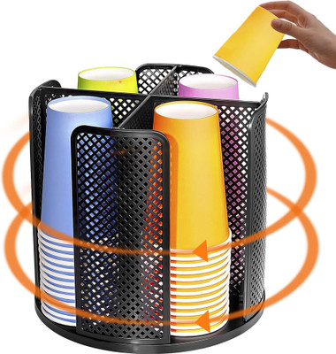Zibuyu 4 Compartments Plastic Pen Stand(Black)