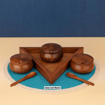 INDIAN CRAFT BAZAAR Spice Set Wooden(3 Piece)