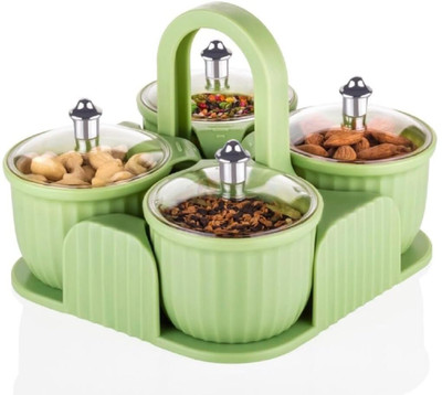 kinjal Plastic Cookie Jar  - 0.15 ml(Green, Pink)
