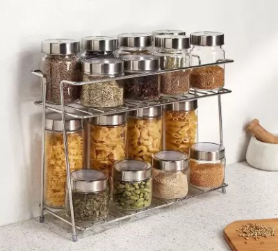 Stainless Steel 2 Layer Kitchen Rack| Modular Kitchen Storage Rack 1 Piece Spice Set(Stainless Steel)