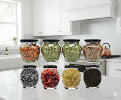 b7 Creations Glass Grocery Container  - 350 ml(Pack of 6, Black)
