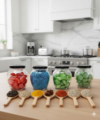 b7 Creations Glass Grocery Container  - 350 ml(Pack of 6, Black)