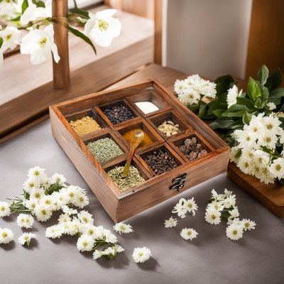 LVMart Spice Set Wooden, Glass