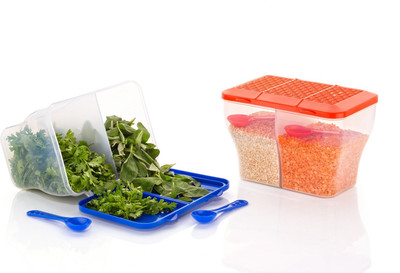 MAGICSPOON Polypropylene Fridge Container  - 2000 ml(Pack of 2, Orange, Blue)
