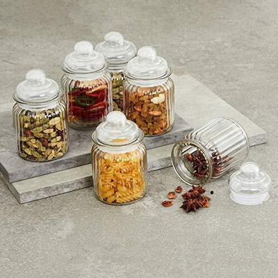 NAVPATH Glass Pickle Jar  - 350 ml(Pack of 6, Clear)