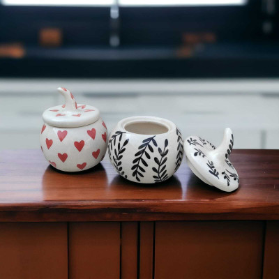 Malaikah Ceramic Tea Coffee & Sugar Container  - 300 ml(Pack of 2, Multicolor)