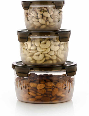 Sorath Plastic Grocery Container  - 600 ml, 1200 ml, 1800 ml(Pack of 3, Black)