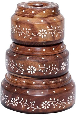arman art & craft Wooden Utility Container  - 2000 ml(Pack of 3, Brown)