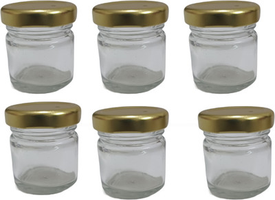 Groovy Glow Glass Utility Container  - 50 ml(Pack of 6, Clear, Gold)