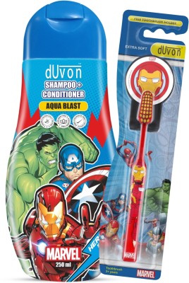 DUVON Marvel Kids 2-in-1 Shampoo & Conditioner 250ml Get 1 Iron Man Toothbrush |5+Year(2 Items in the set)