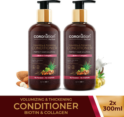 COROnation Herbal Volumizing & Thickening Conditioner with Biotin & Collagen - Pack of 2(600 ml)