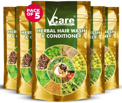 Vcare Shikakai Herbal Hair Wash Powder Conditioner|10+ Natural Ingredients (Pack of 5)(500 g)