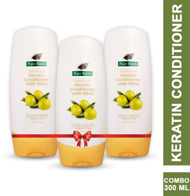 Pure Roots Advanced Keratin Conditioner with Olive Pack of 3(300 ml)