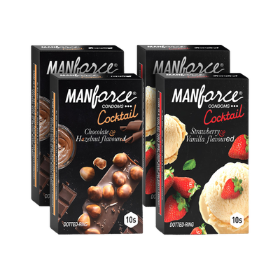 MANFORCE Cocktail Combo Pack (Hazelnut & Chocolate and Strawberry & Vanilla) Condom(Set of 4, 40 Sheets)