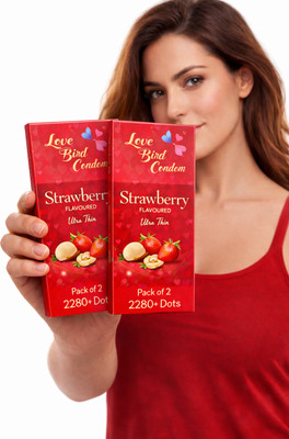 LOVEBIRDCONDOM COMBO PACK STRAWBERRY&VANILA BASS FLOVOURED | UNLIMITED FUN | 2280+ DOTS Condom(Set of 2, 20 Sheets)