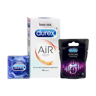 DUREX Air Ultra Thin with Vibe Ring Massager For Men, dotted with delay lubricant(Pack of 1 For Men)